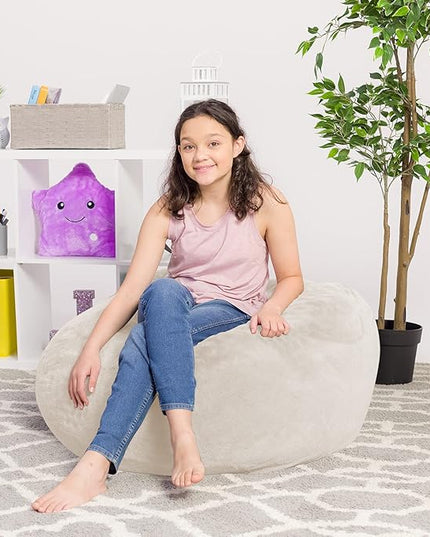 Posh Creations Bean Bag Chair for Kids, Teens, and Adults Includes Removable and Machine Washable Cover, Soft Faux Rabbit Fur - Cream, 38in - Large - LeafyLoom