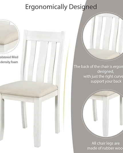 Kitchen Retro Style 7-Piece Dining Set with Extendable Table and 6 Upholstered Chairs, Brown+White - LeafyLoom