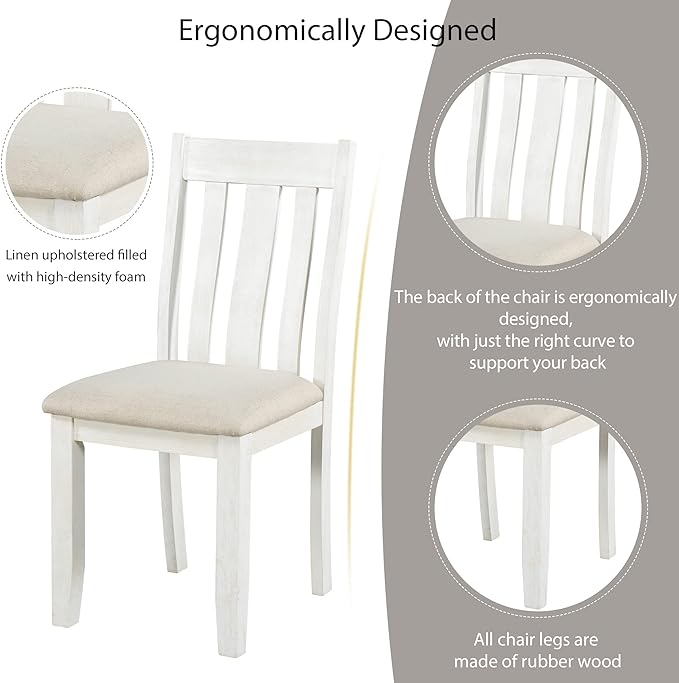 Dining Table Set for 6, 7-Piece Dining Table Set with Extendable Table and 6 Upholstered Chairs, Kitchen Table Set with Backrest for Dining Room, Living Room, Brown+White - LeafyLoom