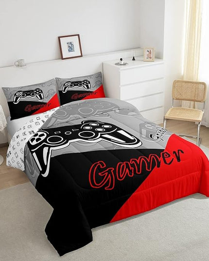 Feelyou Kids Gaming Twin Size Comforter Video Game Bedding Sets for Child Boys Teen Gamer Down Comforter All Season Reversible Game Controller Home Decor,1 Comforter with 1 Pillowcase, Red - LeafyLoom