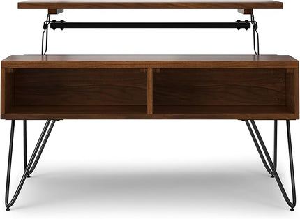 SIMPLIHOME Hunter 36 inch Wide Rectangle Industrial Small Lift Top Coffee Table in Walnut for The Living Room and Family Room - LeafyLoom