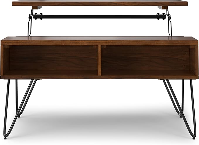 SIMPLIHOME Hunter 36 inch Wide Rectangle Industrial Small Lift Top Coffee Table in Walnut for The Living Room and Family Room - LeafyLoom