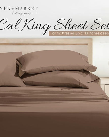 Linen Market Bed Sheets for California King Size Bed (Taupe) - Sleep Better Than Ever with These Soft and Cooling California King Sheets - Deep Pocket Fits 16" Thick Beds - 4 Piece Cal King Sheet Set - LeafyLoom
