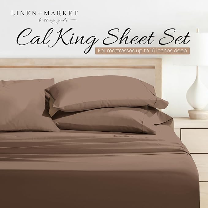 Linen Market Bed Sheets for California King Size Bed (Taupe) - Sleep Better Than Ever with These Soft and Cooling California King Sheets - Deep Pocket Fits 16" Thick Beds - 4 Piece Cal King Sheet Set - LeafyLoom