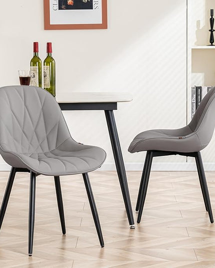 YOUNIKE Dining Chairs Set of 2, Grey Comfy Padded Kitchen Chairs, Armless Modern Faux Leather Upholstered Dining Room Chairs, Elegant Dinning Chairs Side Chairs, Loads up to 300LBS - LeafyLoom