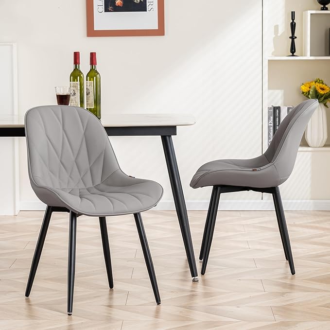 YOUNIKE Dining Chairs Set of 2, Grey Comfy Padded Kitchen Chairs, Armless Modern Faux Leather Upholstered Dining Room Chairs, Elegant Dinning Chairs Side Chairs, Loads up to 300LBS - LeafyLoom
