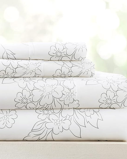 Linen Market 4 Piece King Bedding Sheet Set (Vines Gray) - Sleep Better Than Ever with These Ultra-Soft & Cooling Bed Sheets for Your King Size Bed - Deep Pocket Fits 16" Mattress - LeafyLoom