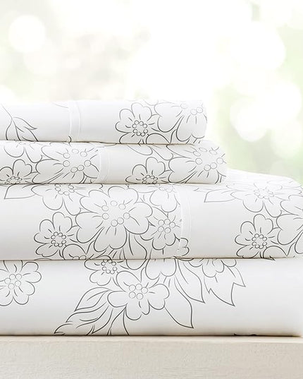 Simply Soft 4 Piece Sheet Set Vines Patterned, Queen, Vines Gray (SS-4PC-VIN-QUEEN-GR) - LeafyLoom