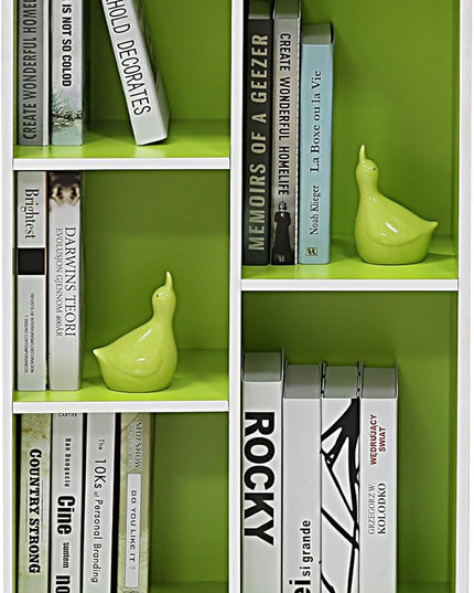 Furinno Luder Bookcase / Book / Storage , 5-Cube, White/Green - LeafyLoom