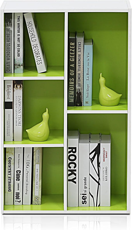 Furinno Luder Bookcase / Book / Storage , 5-Cube, White/Green - LeafyLoom