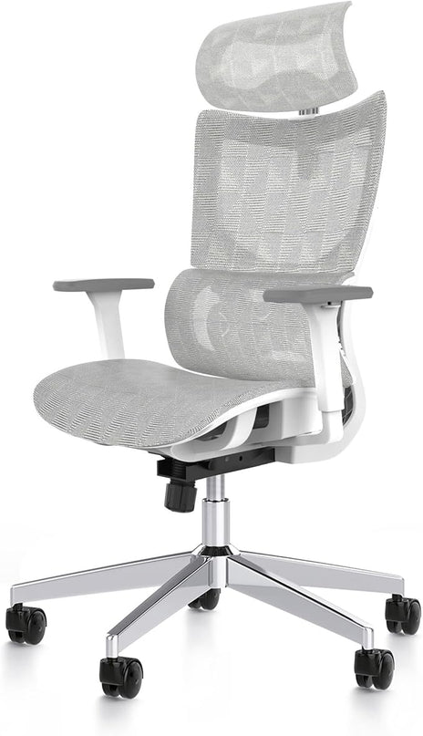 Ergonomic Office Chair with 3D Armrest, Big and Tall Computer Desk Chair with Adjustable Headrest, Seat Depth, Lumbar Support, Home Office Gaming Chair White - LeafyLoom