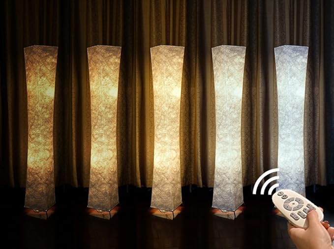 LEONC Design Soft Light Floor Lamp, 52 Inch LEONC Twist Tower Morden Slim RGB Color Changing LED Tyvek Fabric Shade Dimmable Remote Control & 2 Smart LED Bulbs for Livingroom - LeafyLoom