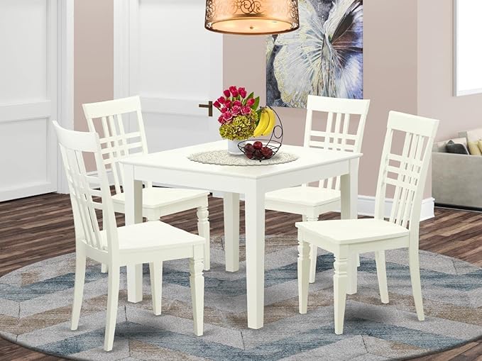 East West Furniture OXLG5-LWH-W 5 Piece Room Set Includes a Square Kitchen Table and 4 Dining Chairs, 36x36 Inch - LeafyLoom