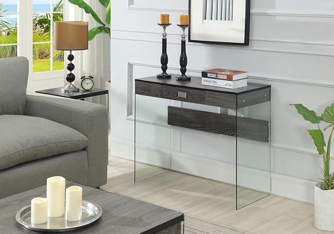 Convenience Concepts SoHo 1 Drawer Glass 36 inch Desk, Weathered Gray/Glass - LeafyLoom