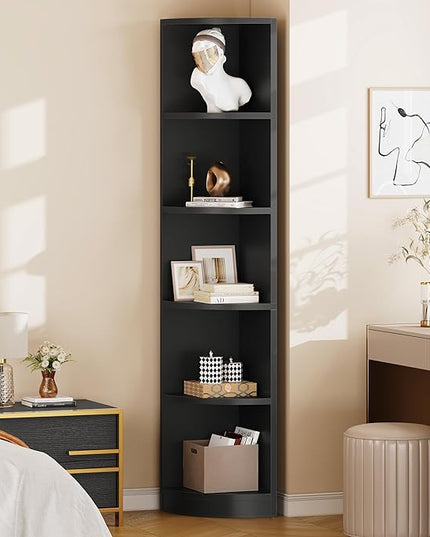 YITAHOME 5-Tier Corner Shelf, 70.8" Tall Modern Free Standing Corner Bookshelf, 5 Shelf Display Corner Bookcase and Bookshelves,Wooden Open Storage Book Shelves for Living Room, Home Office, Black - LeafyLoom