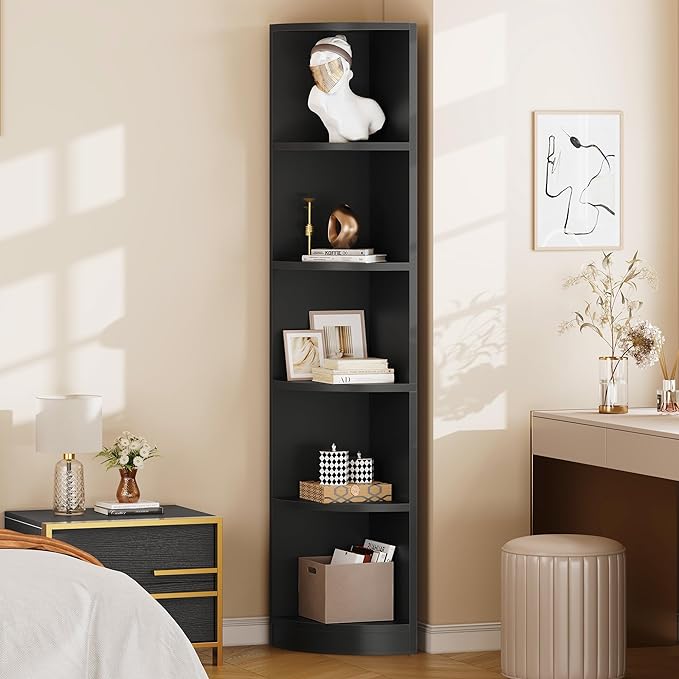YITAHOME 5-Tier Corner Shelf, 70.8" Tall Modern Free Standing Corner Bookshelf, 5 Shelf Display Corner Bookcase and Bookshelves,Wooden Open Storage Book Shelves for Living Room, Home Office, Black - LeafyLoom