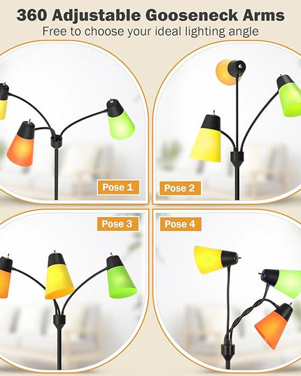 FOLKSMATE 3-Light Floor Lamp, LED Medusa Muiti-Head Adjustable Arc Standing Lamp, Gooseneck Tree Tall Light for Living Room, Kid Room, Bedroom, Black - LeafyLoom