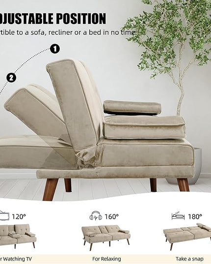 Shintenchi Futon Sofa Bed, Convertible Couch Bed Loveseat, Modern Futon Recliner Sleeper, Small Lazy Futon Set for Living Room, Office, Apartment, Beige - LeafyLoom