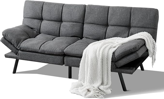 MUUEGM Convertible Futon Couch Bed Sofa,Loveseat Sleeper Sofa Bed Couch,Memory Foam Modern Futon Adjustable Armrest and Backres,Sleeping Sofa for Living Room,Small Space,Apartment Office,Dark Gray - LeafyLoom