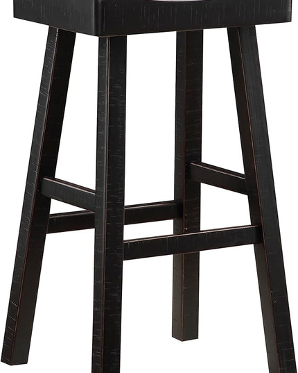 Lexicon Saddle Bar Stools Set of 2 Barstools with Footrest, Armless Dining Chairs for Kitchen Island, Breakfast Nook, Living Room, Pub Height, Black - LeafyLoom