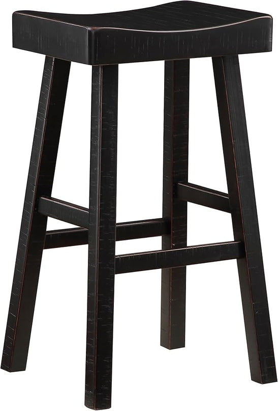 Lexicon Saddle Bar Stools Set of 2 Barstools with Footrest, Armless Dining Chairs for Kitchen Island, Breakfast Nook, Living Room, Pub Height, Black - LeafyLoom