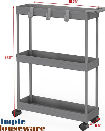 Simple Houseware Kitchen Cart Storage 3-Tier Slim/Super Narrow Shelves with Handle, 26.5'' Height/5.5'' Width for Narrow Place, Grey - LeafyLoom