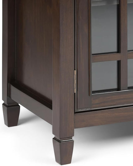 SIMPLIHOME Connaught SOLID WOOD 46 Inch Wide Traditional Low Storage Cabinet in Dark Chestnut Brown, For the Living Room, Entryway and Family Room - LeafyLoom