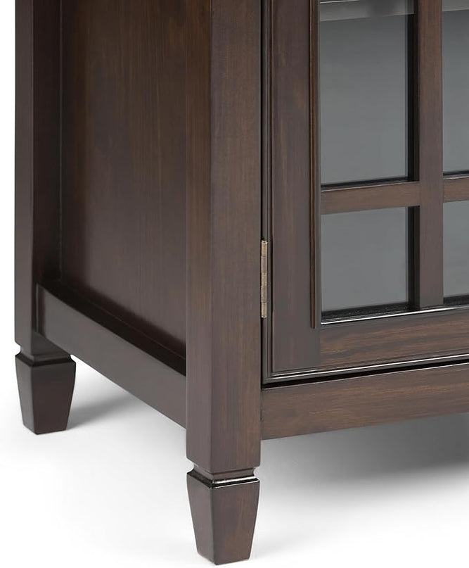 SIMPLIHOME Connaught SOLID WOOD 46 Inch Wide Traditional Low Storage Cabinet in Dark Chestnut Brown, For the Living Room, Entryway and Family Room - LeafyLoom