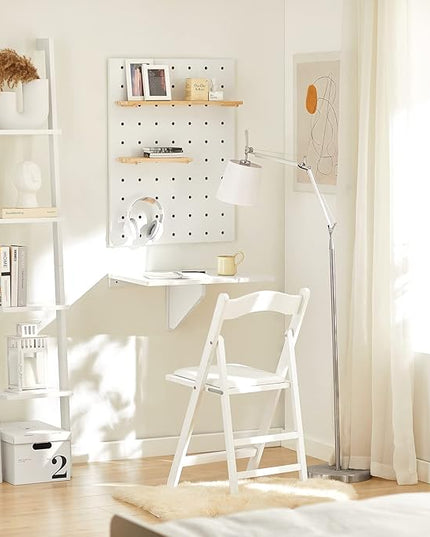 Haotian FWT03-W, White Wall-Mounted Drop-Leaf Table, Folding Kitchen & Dining Table Desk, Home Office Table Desk Workstation, Computer Desk, Trestle Desk - LeafyLoom