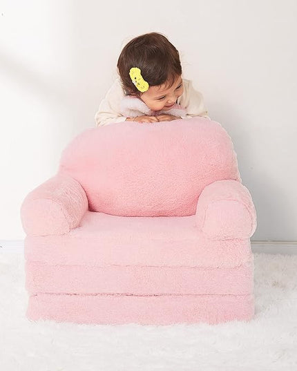 Kids Couch Fold Out Soft Toddler Chairs,Toddler Armrest Chair Bed for Play,Gift for 0-3 Years,Pink Bunny - LeafyLoom