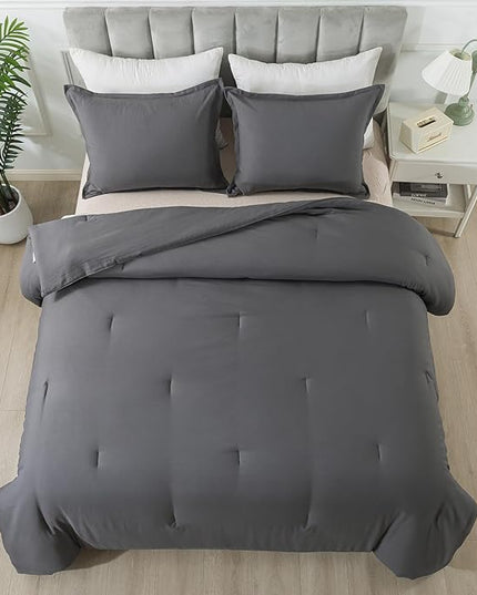 Dark Gray Comforter Set King, Solid Grey Down Alternative Bedding Comforter Set, Breathable Fluffy Microfiber Comforter King Size (104"x90") for All Seasons with Pillowcase… - LeafyLoom