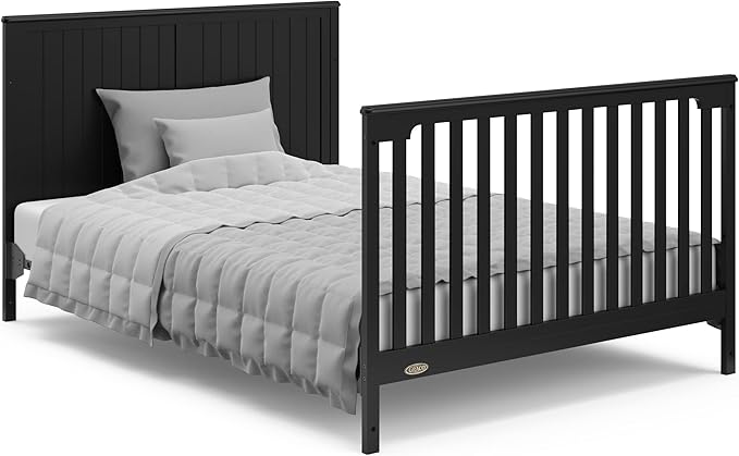 Graco Hadley 5-in-1 Convertible Crib with Drawer (Black) – Combo, Includes Full-Size Nursery Storage, Converts from Baby Crib to Toddler Bed, Daybed - LeafyLoom