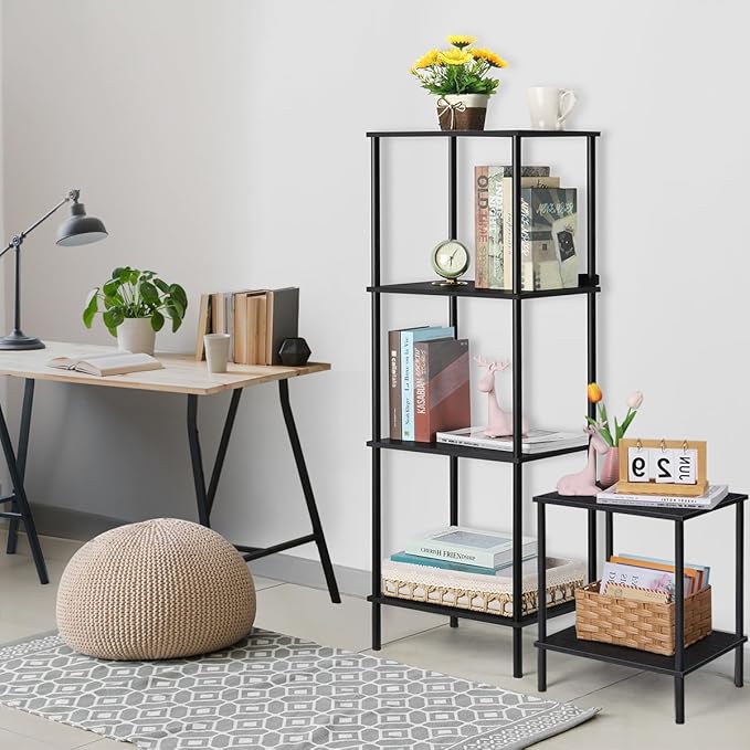 melos 4 Tier Bookshelf, Classically Tall Bookcase Shelf Storage Organizer, Modern Book Shelf for Bedroom, Living Room and Home Office, Black - LeafyLoom