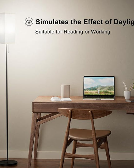 Tall Floor Lamp with Linen Shade - 3 Color Temperature, Black, LED Bulbs, Pull Chain Switch, Easy Assembly - LeafyLoom