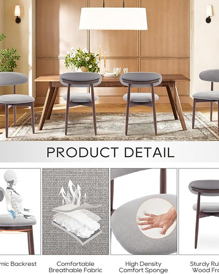 COLAMY Wooden Dining Chairs Set of 4, Modern Fabric Upholstered Kitchen Side Chairs, Farmhouse Dining Room Chair with Foot Pegs, Light Grey - LeafyLoom