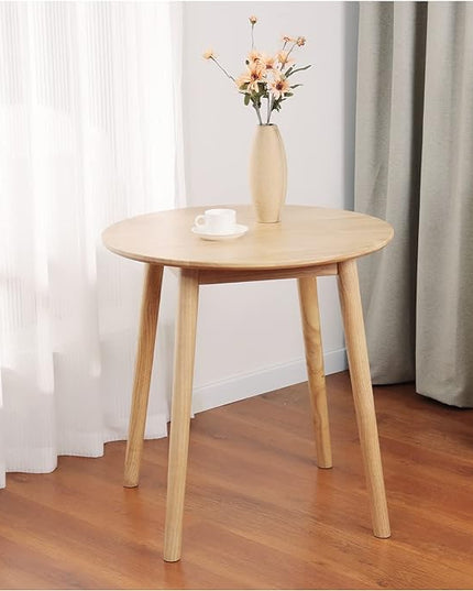 28.3" Small Round Dining Table for 2,Wooden Space-Saving Kitchen Dinner Table Rustic Wood Dining Table Mid Century Modern Kitchen Table - LeafyLoom