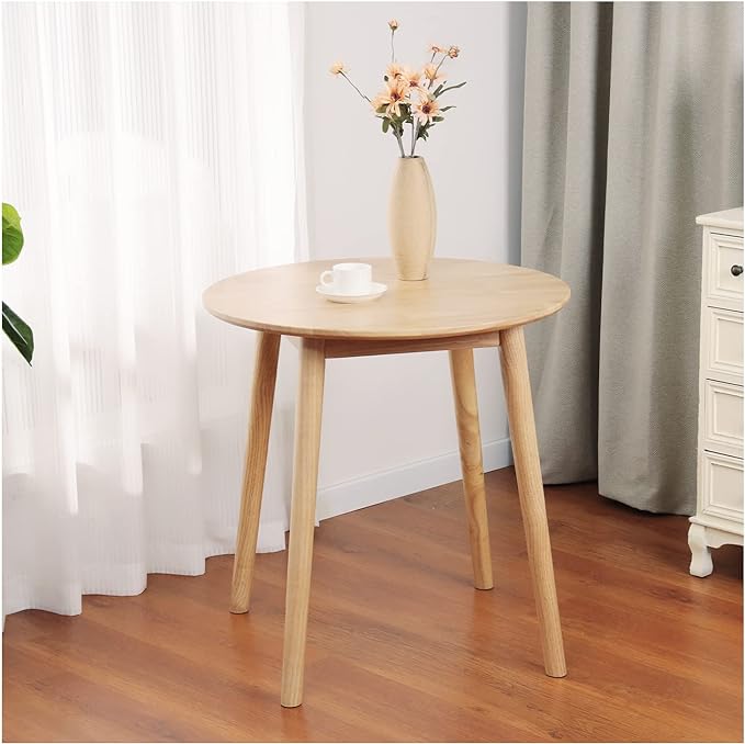 28.3" Small Round Dining Table for 2,Wooden Space-Saving Kitchen Dinner Table Rustic Wood Dining Table Mid Century Modern Kitchen Table - LeafyLoom