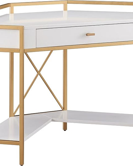 Leick Home 9230-WTGL Claudette Mixed Metal and Wood Desk, 48" W, White/gold - LeafyLoom