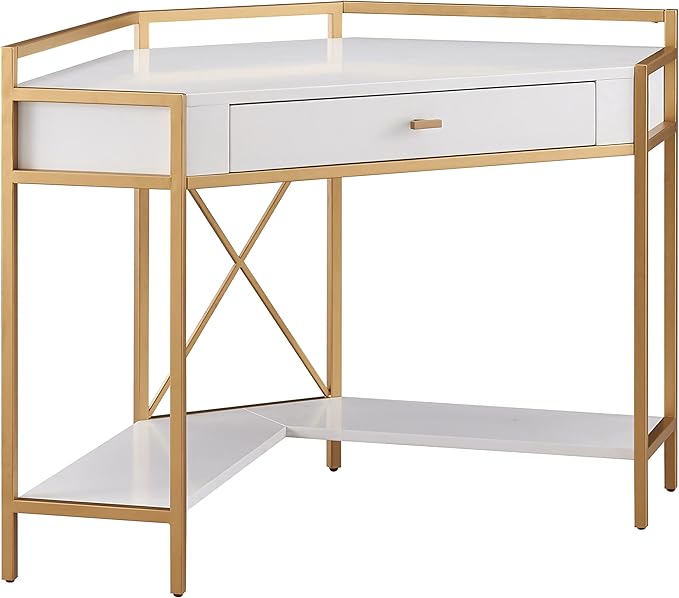 Leick Home 9230-WTGL Claudette Mixed Metal and Wood Desk, 48" W, White/gold - LeafyLoom