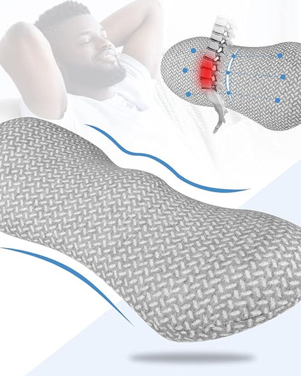 Lumbar Support Pillow - Memory Foam for Low Back Pain Relief, Ergonomic Streamline Car Seat, Office Chair, Recliner and Bed (Light Grey) - LeafyLoom