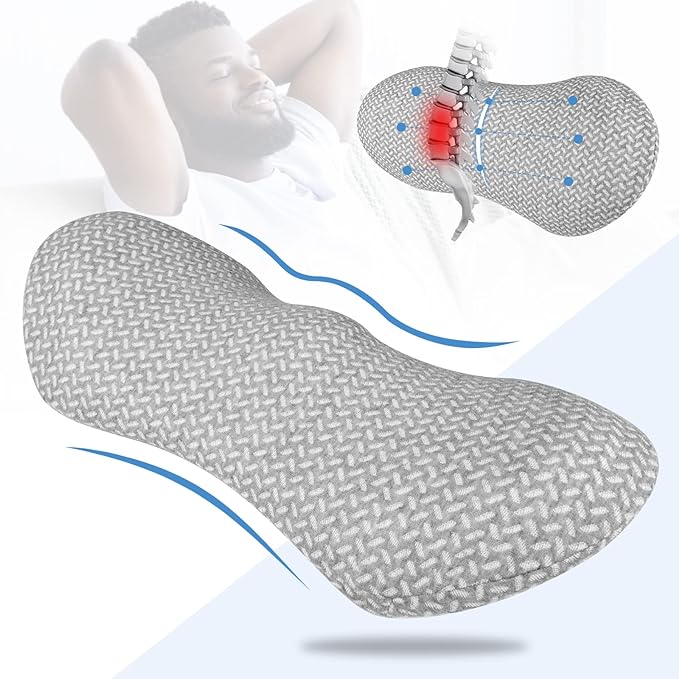 Lumbar Support Pillow - Memory Foam for Low Back Pain Relief, Ergonomic Streamline Car Seat, Office Chair, Recliner and Bed (Light Grey) - LeafyLoom