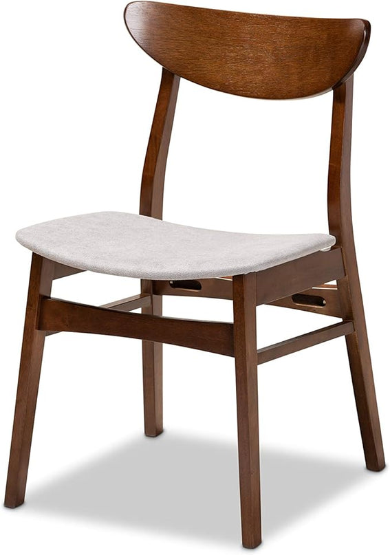 Baxton Studio Philip Mid-Century Modern Transitional Light Grey Fabric Upholstered and Walnut Brown Finished Wood 5-Piece Dining Set - LeafyLoom