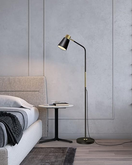 Floor Lamp, Industrial Floor Lamp Height Adjustable 360°Rotation Lampshade Modern Standing Lamp, Floor Lamps for Living Room, Office, Bedroom Reading, Work etc (Black) - LeafyLoom
