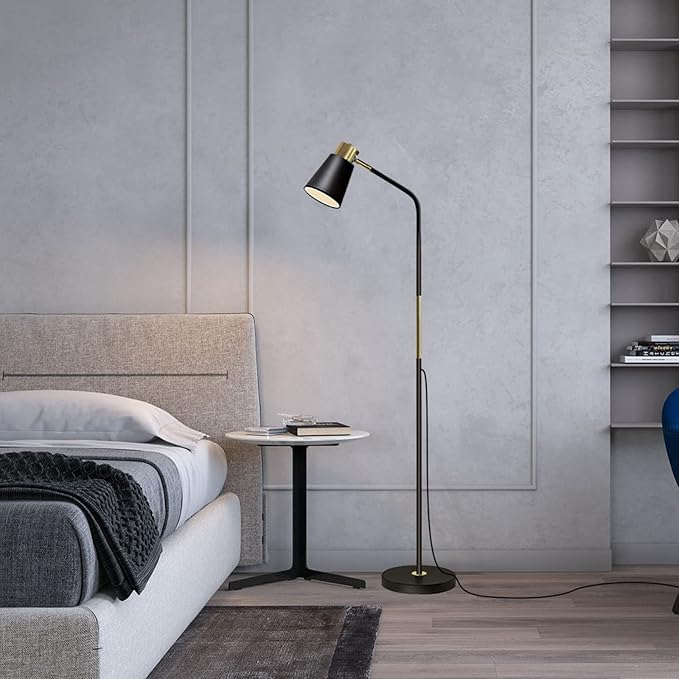 Floor Lamp, Industrial Floor Lamp Height Adjustable 360°Rotation Lampshade Modern Standing Lamp, Floor Lamps for Living Room, Office, Bedroom Reading, Work etc (Black) - LeafyLoom