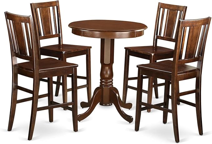 East West Furniture EDBU5-MAH-W Eden 5 Piece Kitchen Counter Set Includes a Round Table with Pedestal and 4 Dining Room Chairs, 30x30 Inch, Mahogany - LeafyLoom