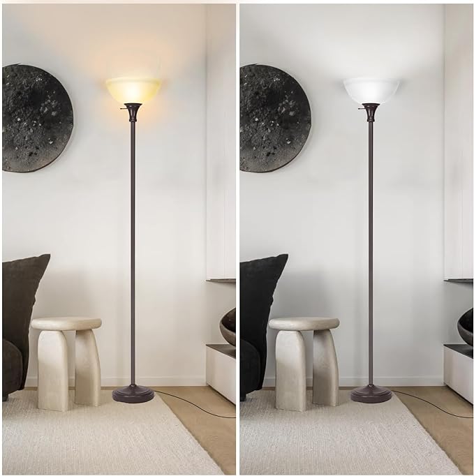 Floor Lamp Frosted White Glass Bowl Shade - for Room Decor - Bedroom Decor - Floor Lamp for Bedroom - Floor Lamps for Living Room (Brown) - LeafyLoom