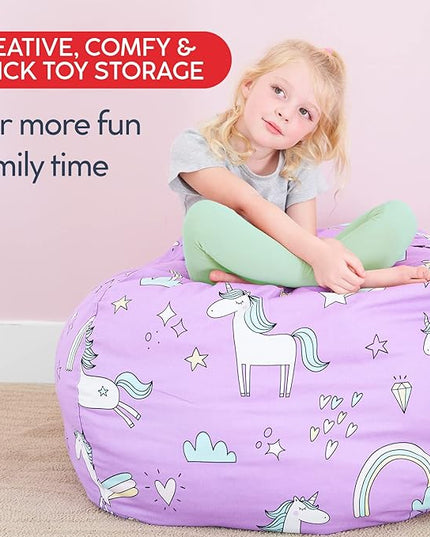 Creative QT Stuff ’n Sit Extra Large 38’’ Bean Bag Storage Cover for Stuffed Animals & Toys, Giant Beanbag Chair for Plush, Toddler & Kids Rooms Bedroom Organizer, Light Gray Corduroy - LeafyLoom