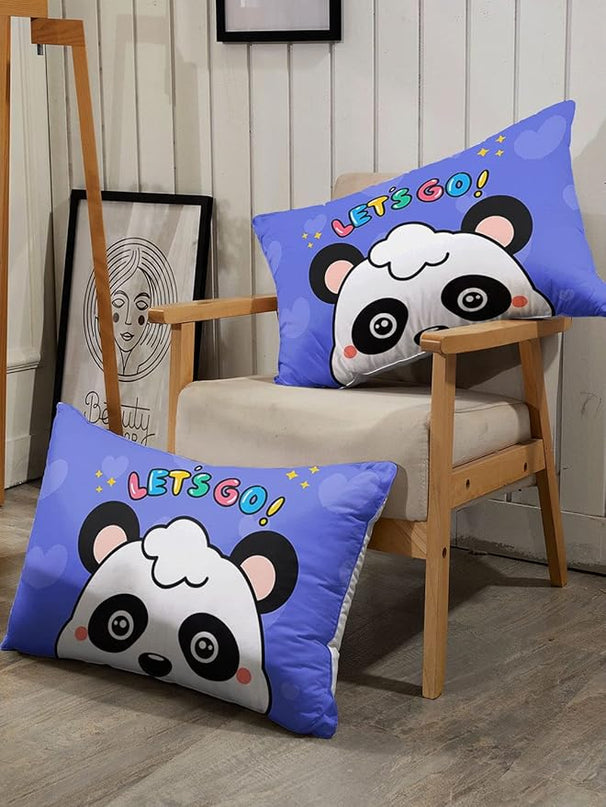 Datura home Panda Comforter Bedding Set for Boys Girls Kids Teens,Cartoon Panda Blue Heart Kawaii Animal Theme with 1 Comforter and 2 Pillowcases(Panda Twin) - LeafyLoom