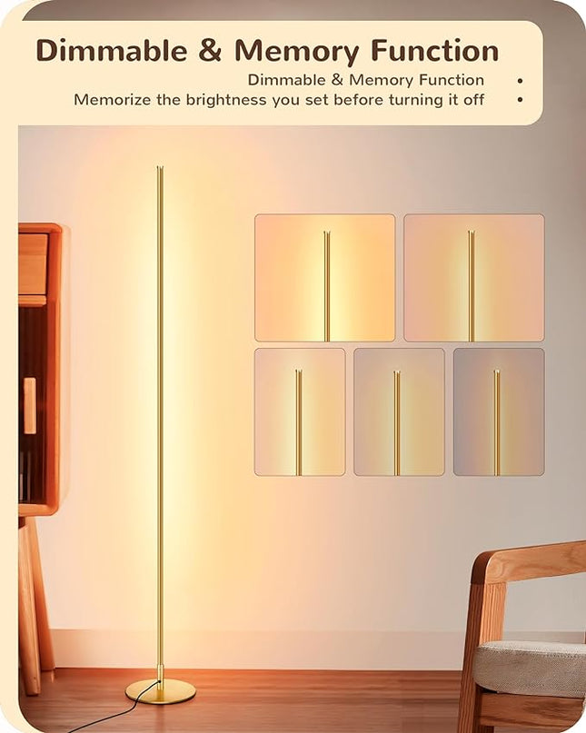 EDISHINE LED Corner Floor Lamp, Set of 2 Minimalist Dimmable Light with Remote, 57.5" Tall Standing Lamp for Living Room, Bedroom, Home Office, 7 Color Temperature 2700-6000K (Gold) - LeafyLoom