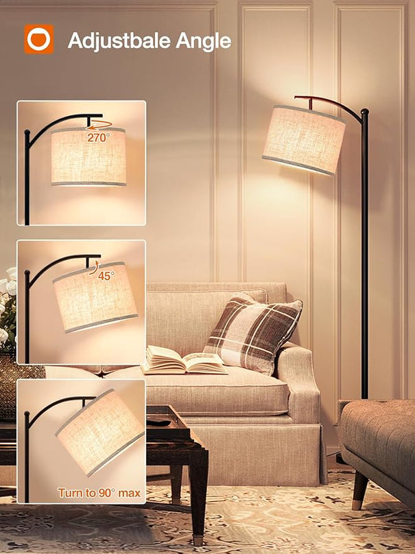 addlon Floor Lamp for Living Room with Remote, Dimmable Standing lamp with Linen lampshade for Bedroom, Office, Lamps with 9W LED Bulb Included - Black with Beige Lampshade - LeafyLoom